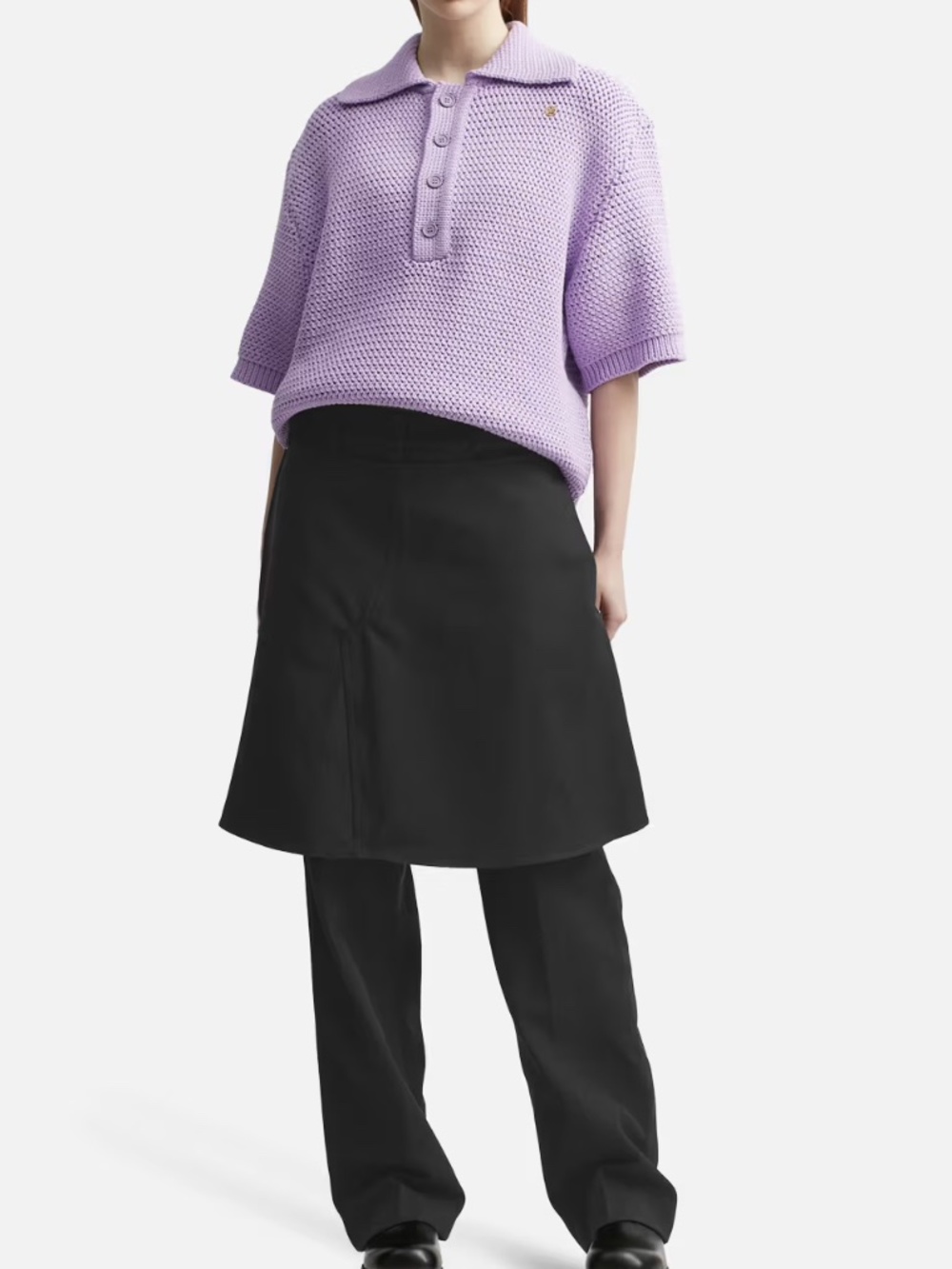 RECTO Lilac Open Collar Knit Polo Top